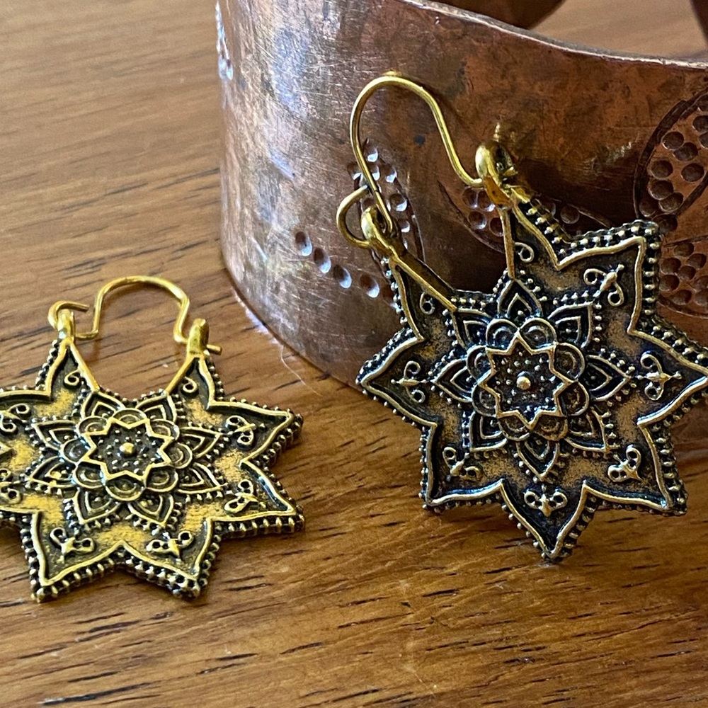 Boho gold dangle star earrings